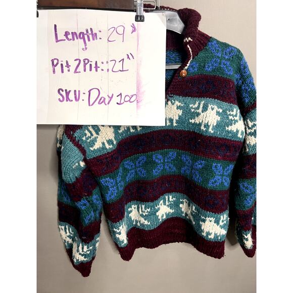 VTG 100% Wool Hand Made Henley Pullover Sweater Made in Ecuador Cottage Whimsy - Picture 8 of 8